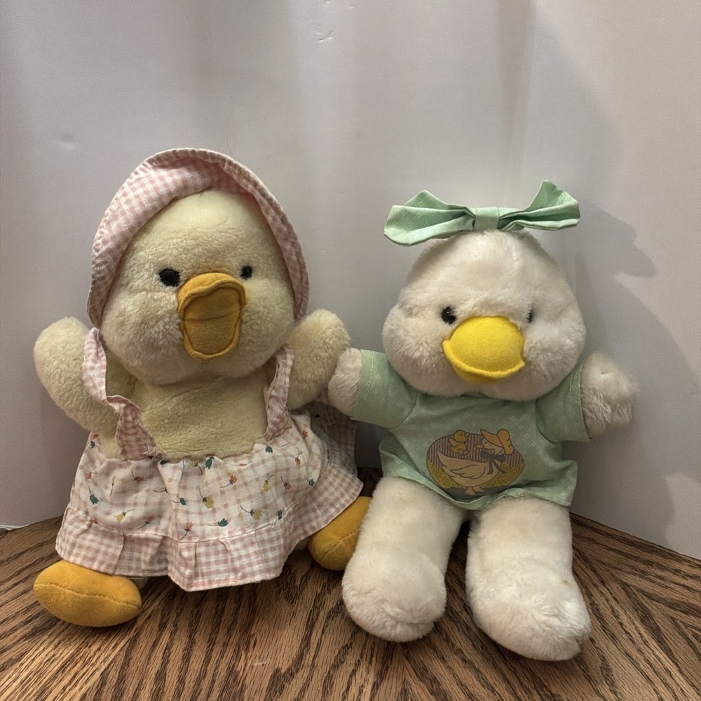 Vintage Cottagecore Kids Unbranded Plush Duck Set OS Yellow White Pink Green